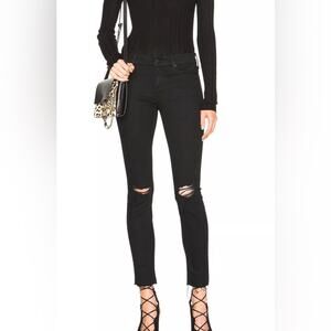 Mother The Looker ankle Fray black jeans